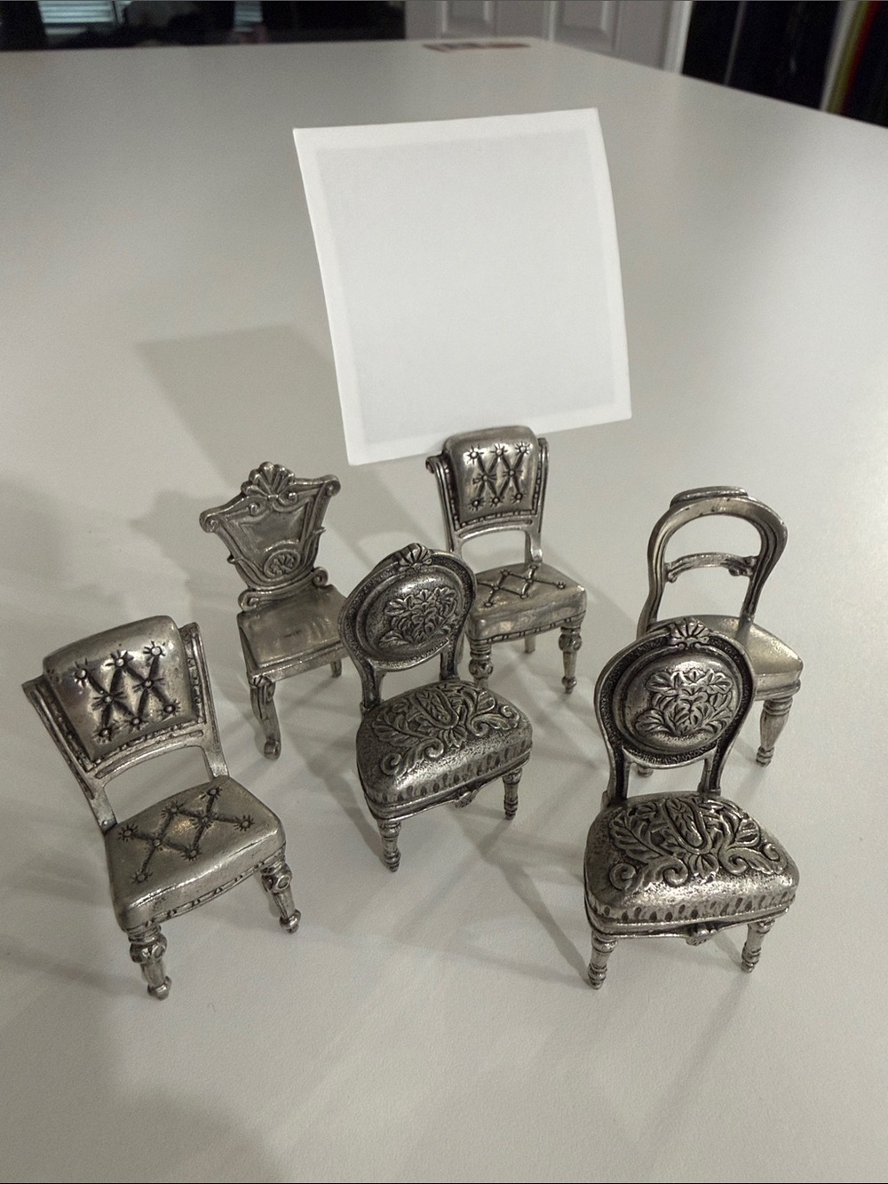 Ornate Silver Miniature Chair Place Card Holders - Set of 6